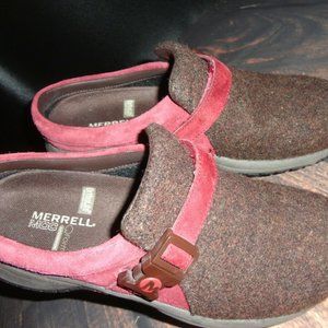 Merrell Encore Groove Wool Earth Wool Burgundy & Brown Slip On Comfort Clogs 7.5